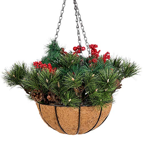 Mixiflor 10 Inch Christmas Hanging Baskets, Frosted Berry Hanging
