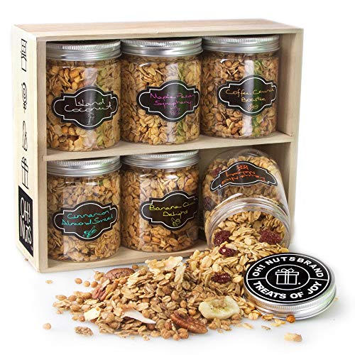 Oh! Nuts Gourmet Granola 6 Variety Gift Basket, Toasted Oats + Enhanced Protein Cereals